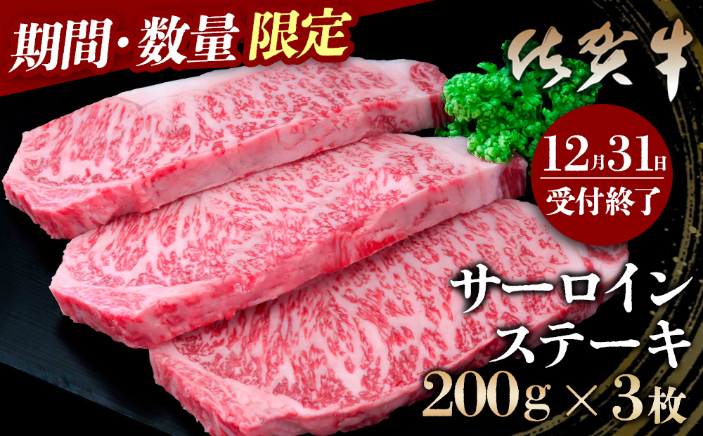 【期間限定特別価格・数量限定】佐賀牛サーロインステーキ200g×3枚【2025年1月より順次発送】B-J030047