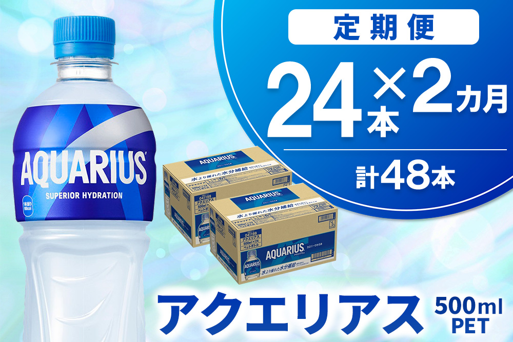 【2か月定期便】アクエリアス 500mlPET×24本【コカコーラ 熱中症対策 スポーツ飲料 スポーツドリンク 水分補給 ペットボトル 健康 スッキリ ミネラル アミノ酸 クエン酸 リフレッシュ 常備 保存 買い置き】K090456