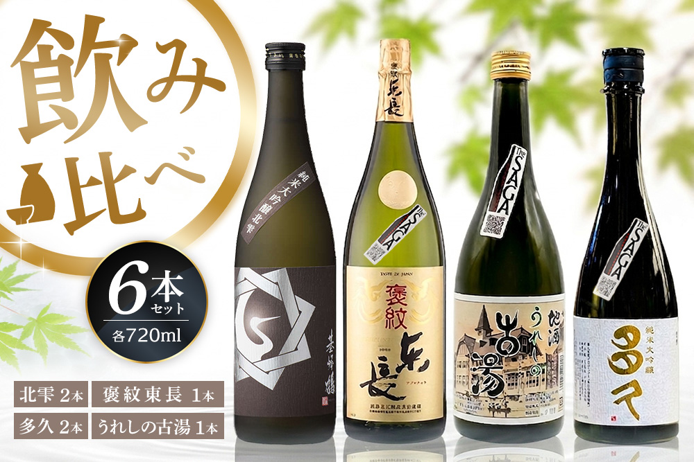 日本酒飲み比べ 佐賀の酒 720ml 6本セット【基峰鶴 東長 東鶴 虎之児 佐賀ん酒 日本酒 特別純米酒 純米大吟醸酒 地酒 佐賀県産】K085049