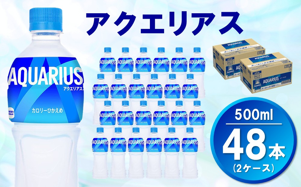 アクエリアス 500mlPET (2ケース) 計48本【コカコーラ 熱中症対策 スポーツ飲料 スポーツドリンク 水分補給 カロリーオフ ペットボトル 健康 スッキリ ミネラル アミノ酸 クエン酸 リフレッシュ 常備 保存 買い置き】A5-J090054