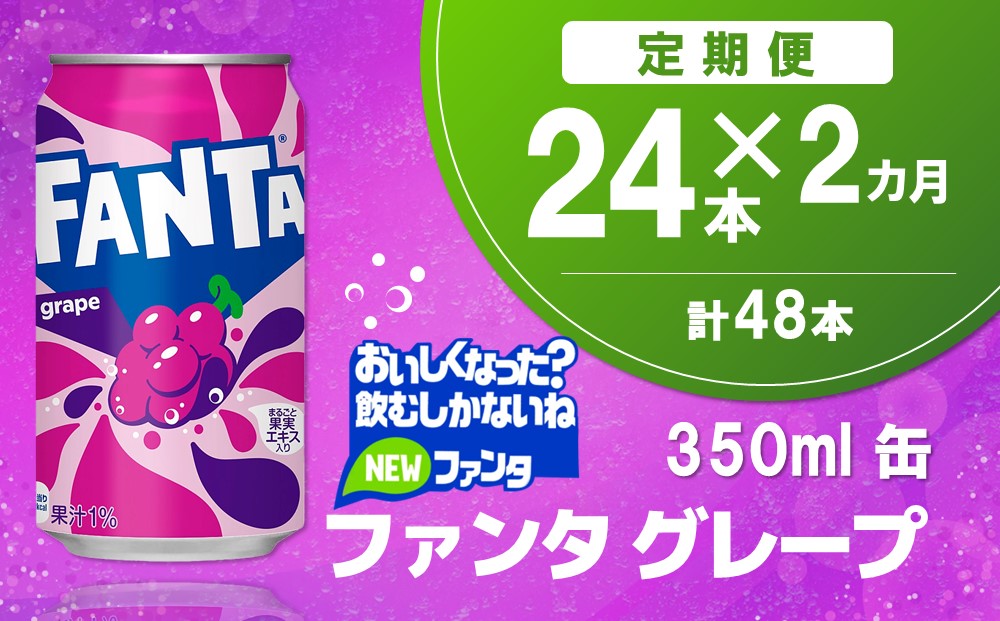 【2か月定期便】ファンタグレープ缶 350ml (24本×2回)【グレープ ファンタ 炭酸飲料 炭酸 果汁飲料 缶 350 イベント 子供に人気】K090485