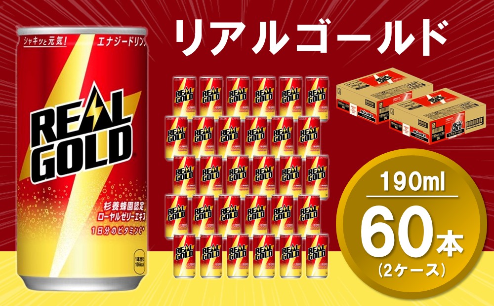 リアルゴールド 190ml缶 (2ケース) 計60本【コカコーラ エナジードリンク ローヤルゼリー お手軽 高麗人参エキス ビタミンB2 ビタミンB6 ビタミンC やる気サポート 常備 保存 買い置き】K090156
