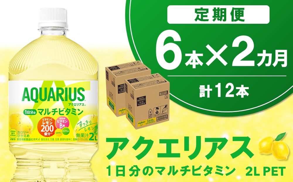 【2か月定期便】アクエリアス 1日分のマルチビタミン PET 2L(6本×2回)【アクエリ スポーツ飲料 夏バテ予防 水分補給 ビタミン補給 ビタミンC ミネラル クエン酸 2L 2リットル ペットボトル ペット スポーツ イベント】A1-J090325