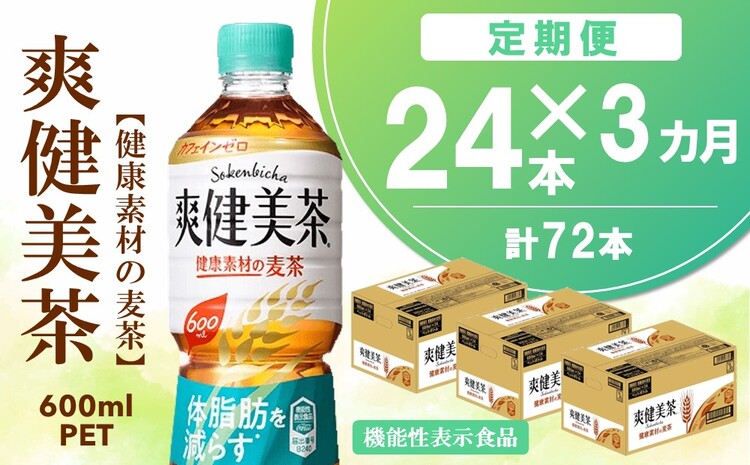 【3カ月定期便】爽健美茶 健康素材の麦茶 600mlPET×24本(合計3ケース)【機能性表示食品】【コカコーラ ローズヒップ 定期便 脂肪 健康的 おいしい 飲みやすい ポリフェノール 機能性表示食品】 C2-J090371