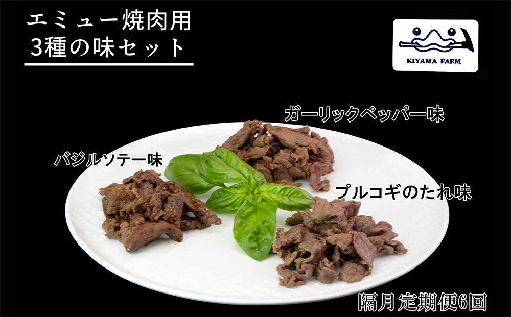 【隔月6回】エミュー焼肉用3種の味セット【エミュー 基山産 高タンパク 高鉄分 低カロリー ヘルシー ジビエ 貴重肉 鉄分補給】G3-J006307