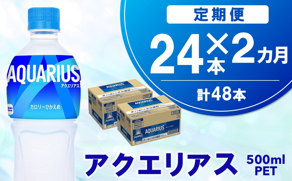 【2か月定期便】アクエリアス 500mlPET×24本【コカコーラ 熱中症対策 スポーツ飲料 スポーツドリンク 水分補給 カロリーオフ ペットボトル 健康 スッキリ ミネラル アミノ酸 クエン酸 リフレッシュ 常備 保存 買い置き】A5-J090385