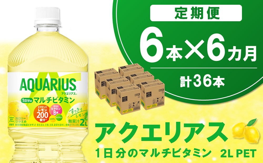 【6か月定期便】アクエリアス 1日分のマルチビタミン PET 2L(6本×6回)【アクエリ スポーツ飲料 夏バテ予防 水分補給 ビタミン補給 ビタミンC ミネラル クエン酸 2L 2リットル ペットボトル ペット スポーツ イベント】C2-J090327