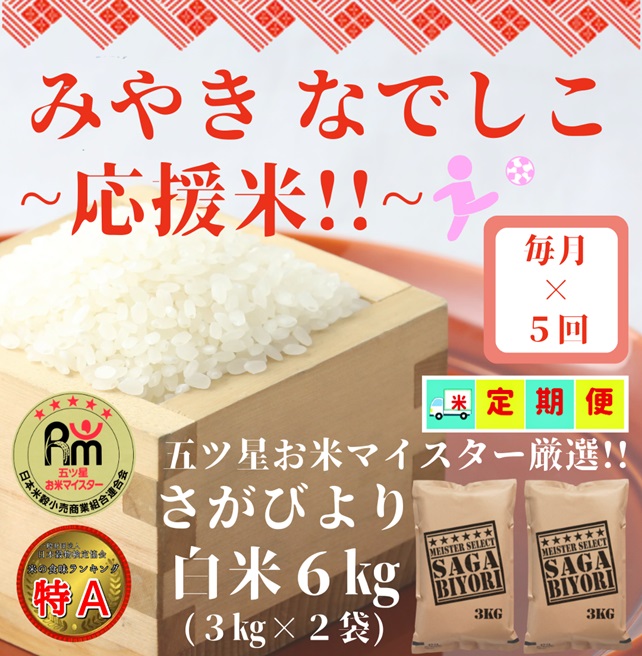 CI921 【みやきなでしこ】応援米【５回定期便】さがびより白米６kg（３kg×２袋）