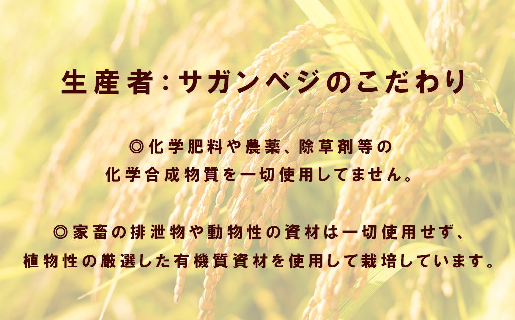 CQ007_【11月以降発送】ビーガン米20kg　玄米【植物性で育てた完全無農薬のサガンベジブランド】