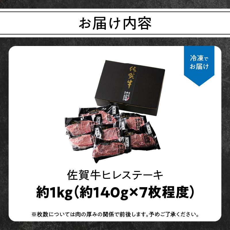 【最速配送】中山牧場 佐賀牛ヒレステーキ 約1kg ／ 牛肉 肉 お肉 佐賀牛 赤身 希少部位 ヒレ ステーキ 焼肉 焼き肉 バーベキュー BBQ A5 A4 a5 a4 黒毛和牛 佐賀県産和牛 ブランド牛 国産 佐賀県 玄海町 冷凍