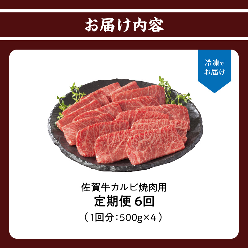 トップブランド牛「佐賀牛カルビ焼肉用」　定期便　約500g×4パック　年6回お届け