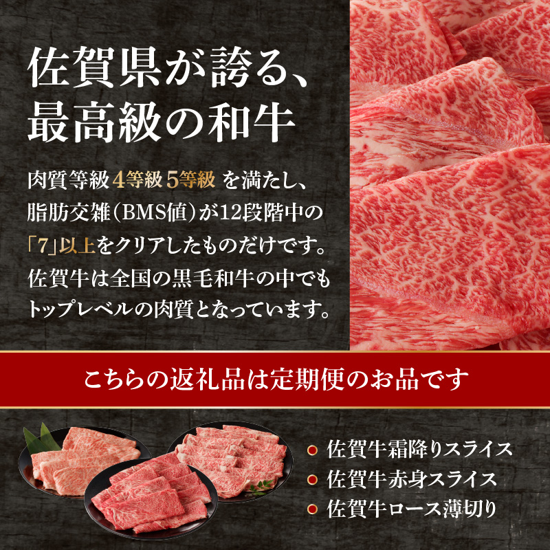 中山牧場 佐賀牛しゃぶしゃぶすき焼き定期便（12回） ／ 中山牧場 直送 牛肉 佐賀牛 霜降り 赤身 スライス 肩 ロース ウデ モモ 薄切り しゃぶしゃぶ すき焼き セット A4 A5 a4 a5 黒毛和牛 佐賀県産和牛 ブランド牛 肉 お肉 国産 佐賀県 玄海町 冷凍 人気 おすすめ
