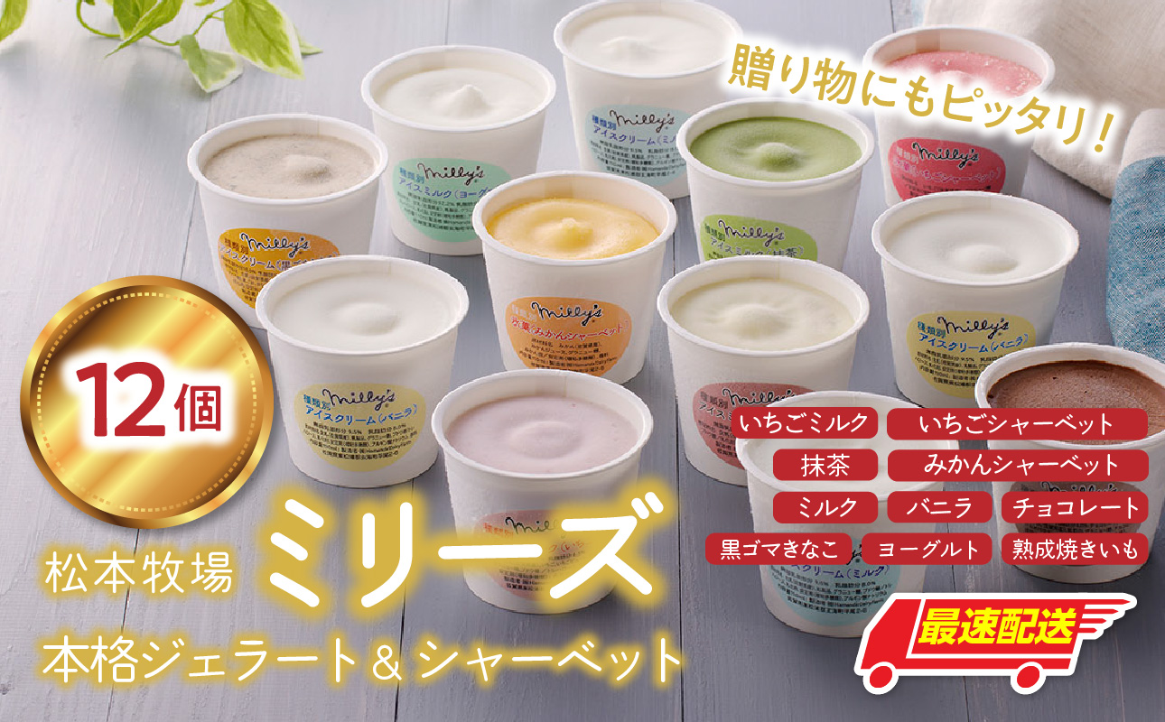 松本牧場ミリーズ 本格ジェラート（12個）