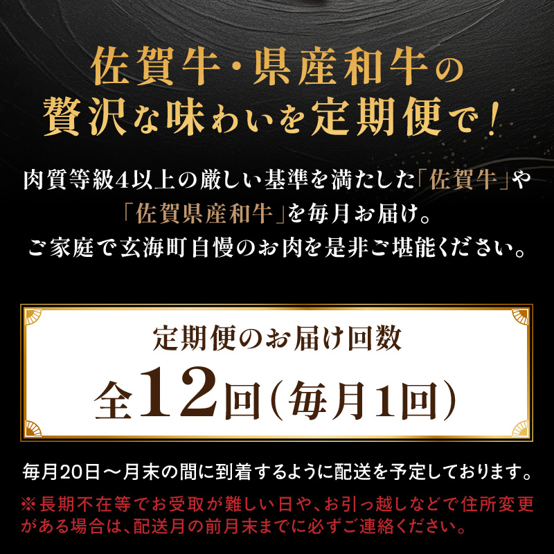 【上撰】佐賀牛・県産和牛　極味肉定期便（毎月1回　計12回お届け）