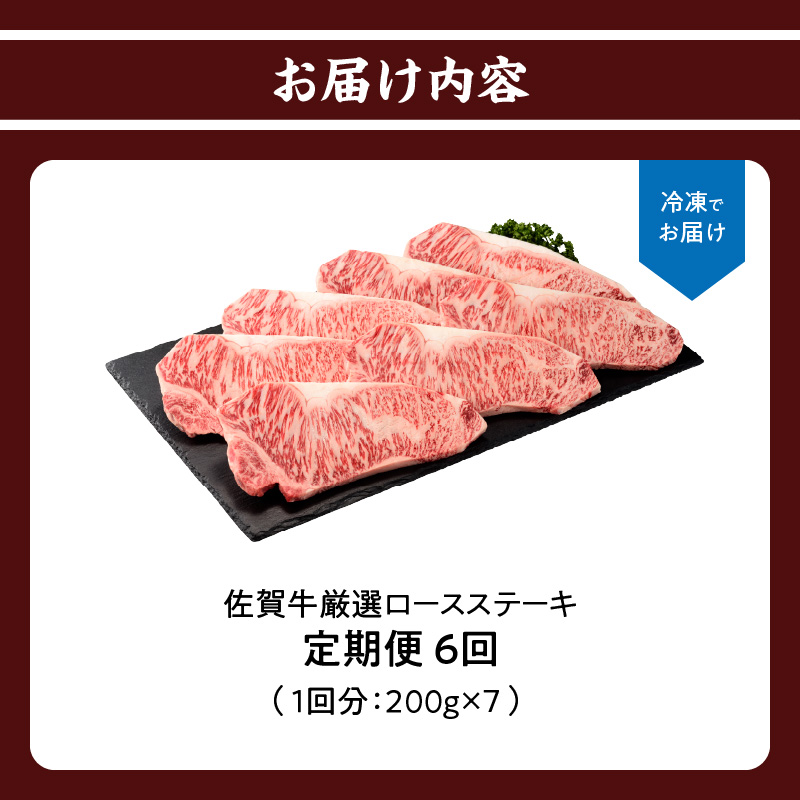 トップブランド牛「佐賀牛ロースステーキ」定期便　約200g×7枚　年6回お届け