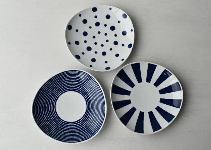 【波佐見焼】　φ２０.５cm多用皿３柄３枚組 藍玉 【西海陶器】１ １９８６７