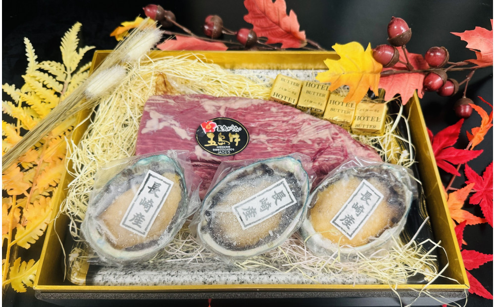 五島牛  ヒレブロック（約300g） & 長崎県産アワビ（約80g×3）セット
