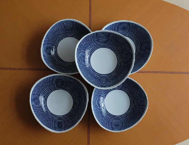 【AB397】【波佐見焼】φ２０×６cm多用鉢５個組藍染駒筋 【西海陶器】 ５　32561
