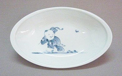 【AB077】三川内焼　創作唐子絵楕円フリー皿