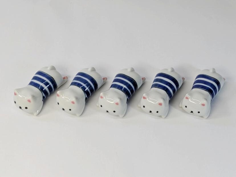 【波佐見焼】箸置き5個組 CAT青 【西海陶器】 ５　２0８００
