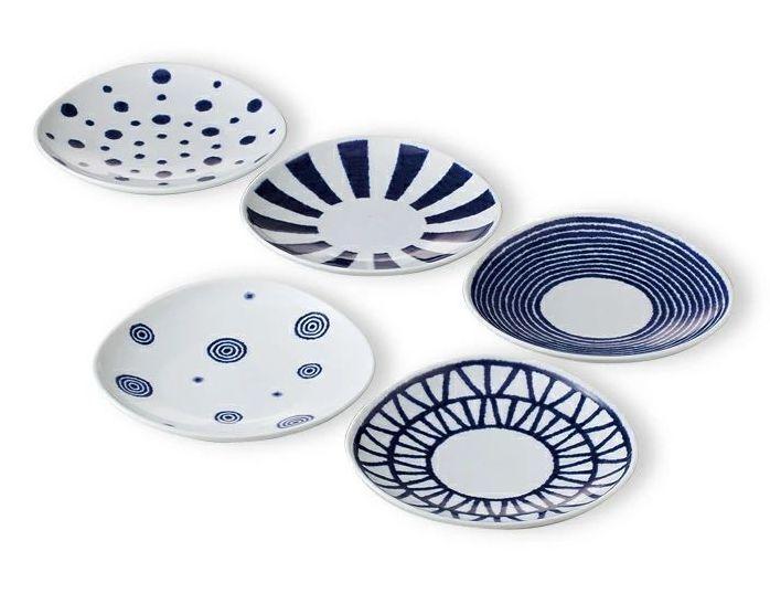 【波佐見焼】　φ１６cm取皿５柄5枚組 藍玉 【西海陶器】１ １９８６６