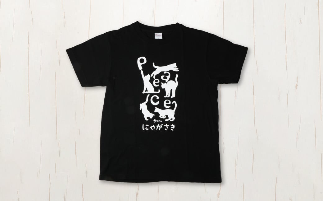 PEACEな ねこTシャツ（黒色・白色）各1枚・PEACEな ねこクリアホルダー（黒色）セット ／ 計3点 シャツ 服 衣類 クリアホルダー 長崎県 長崎市