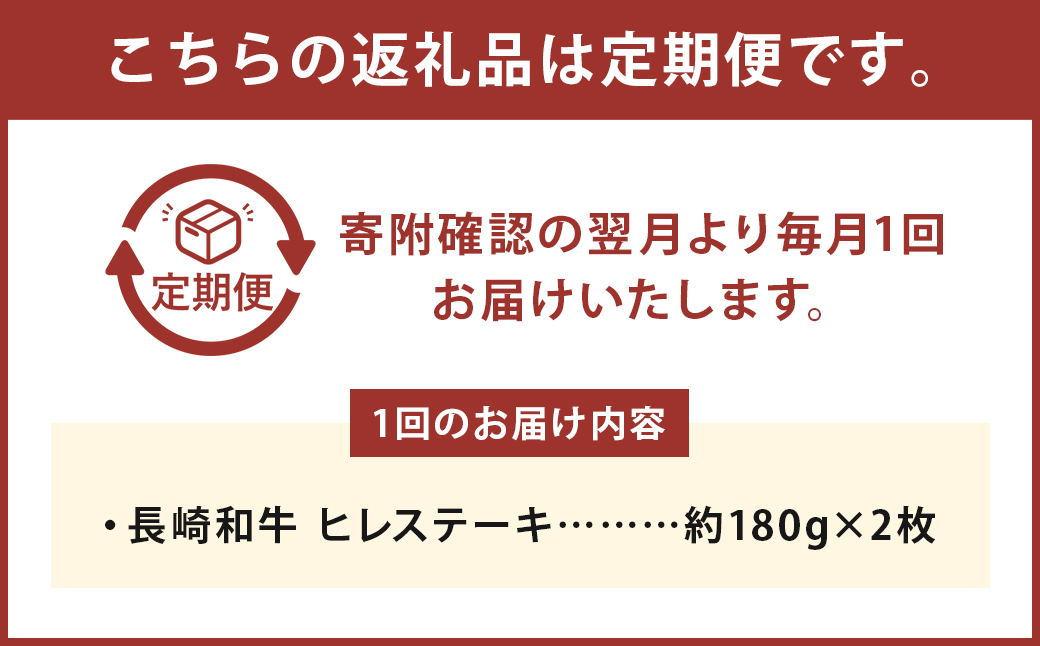 【全6回定期便】長崎和牛 ヒレ ステーキ 約180g×2枚 計360g 肉 牛肉 国産 お肉
