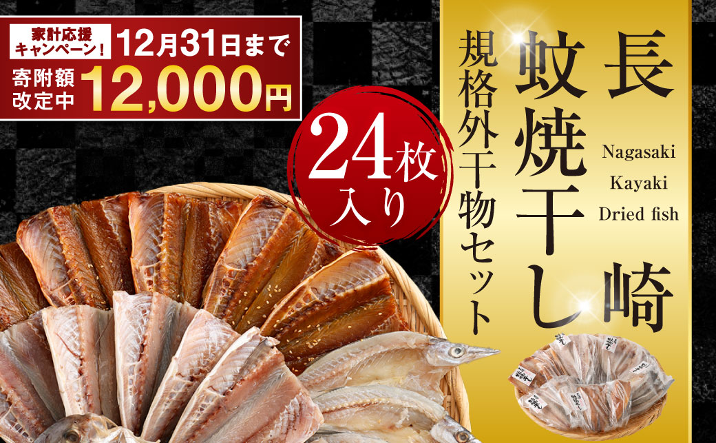 【期間限定！～12月31日まで寄附額改定中】 「 長崎蚊焼干し 」 計24枚入り 規格外 干物 セット | 訳あり わけあり 小さめ あじ さば かます ひらあじ ご飯のお供 魚介 海の幸 蚊焼干し 秘伝のねかせダレ ベアーフーズ水産食品センター 長崎県 長崎市