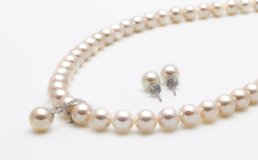 あこや真珠 (7.5－8mm珠) トップ付きネックレス & ピアスセット トップ取り外し可 ／ ジュエリー アクセサリー パール 長崎県 長崎市