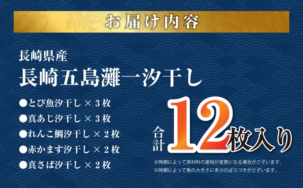 長崎五島灘一汐干し 合計12枚 干物 ひもの 魚介 海鮮 魚 おつまみ おかず 肴