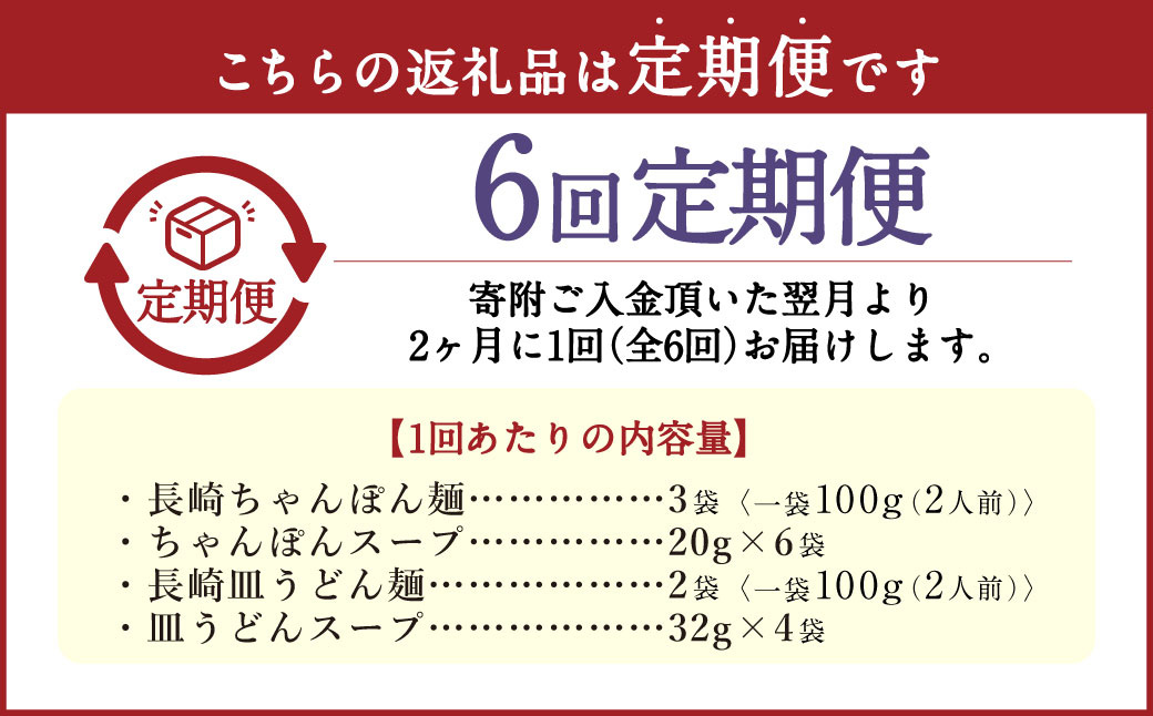 【年6回定期便】老舗の「長崎ちゃんぽん麺」「長崎皿うどん麺」セット スープ付き！ ／ ちゃんぽん 生麺 麺類 麺 皿うどん麺 佐藤製麺所 長崎県 長崎市