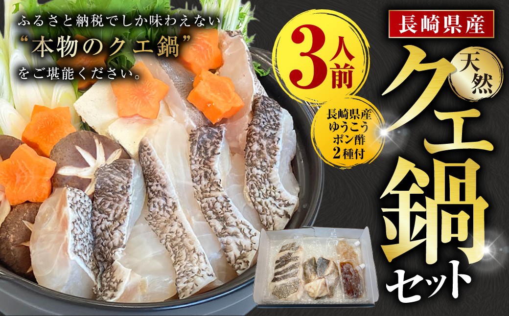 【14営業日以内発送】長崎県産 天然クエ鍋セット （3人前） 長崎県産 ゆうこうポン酢 2種付 ／ ポン酢付き クエ鍋 海鮮鍋 クエ くえ 魚 アラ 切り身 鍋セット セット 九州 長崎県 長崎市 冷凍