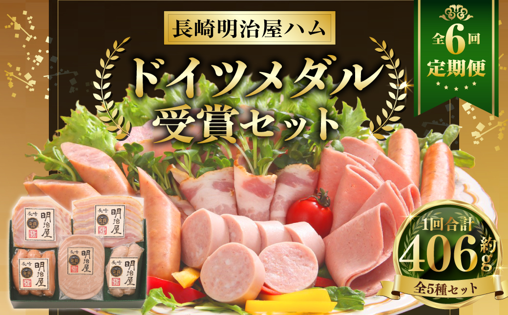【全6回定期便】ドイツメダル受賞セット ／ 5種 詰合せ セット 肉 肉加工品 加工品 食べ比べ おつまみ ロースハム ベーコン ソーセージ おかず お取り寄せ グルメ 長崎県 長崎市