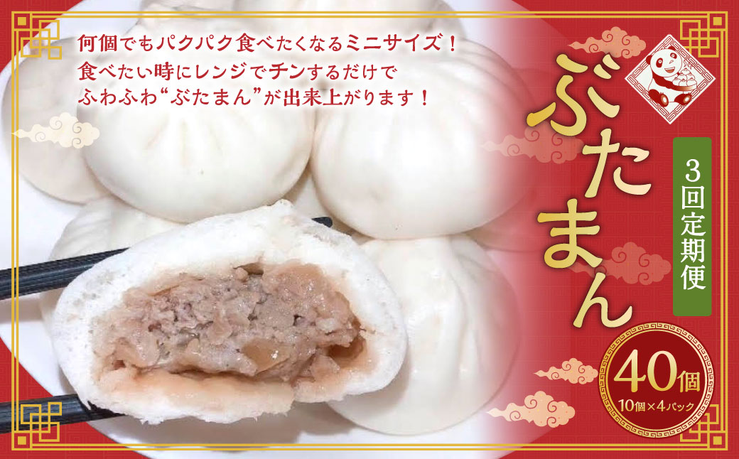 【全3回定期便】長崎ぶたまん 40個 (40個×3回) 合計120個 ／ ミニサイズ ぶたまん 豚まん ブタまん 中華まん 肉まん 国産豚 おやつ 朝食 軽食 レンジ 冷凍 定期便 長崎