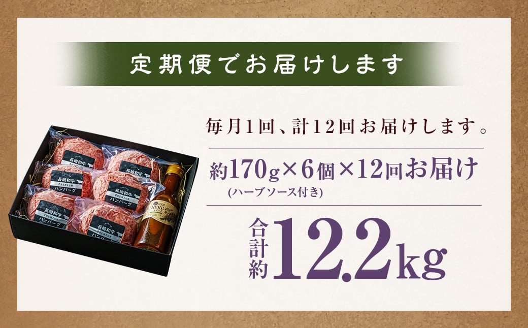 【全12回定期便】【年間1万個売れる！】A5ランク 長崎和牛 ハンバーグセット 約170g×6個 和牛 国産牛 牛肉 肉 お肉 にく ハンバーグ