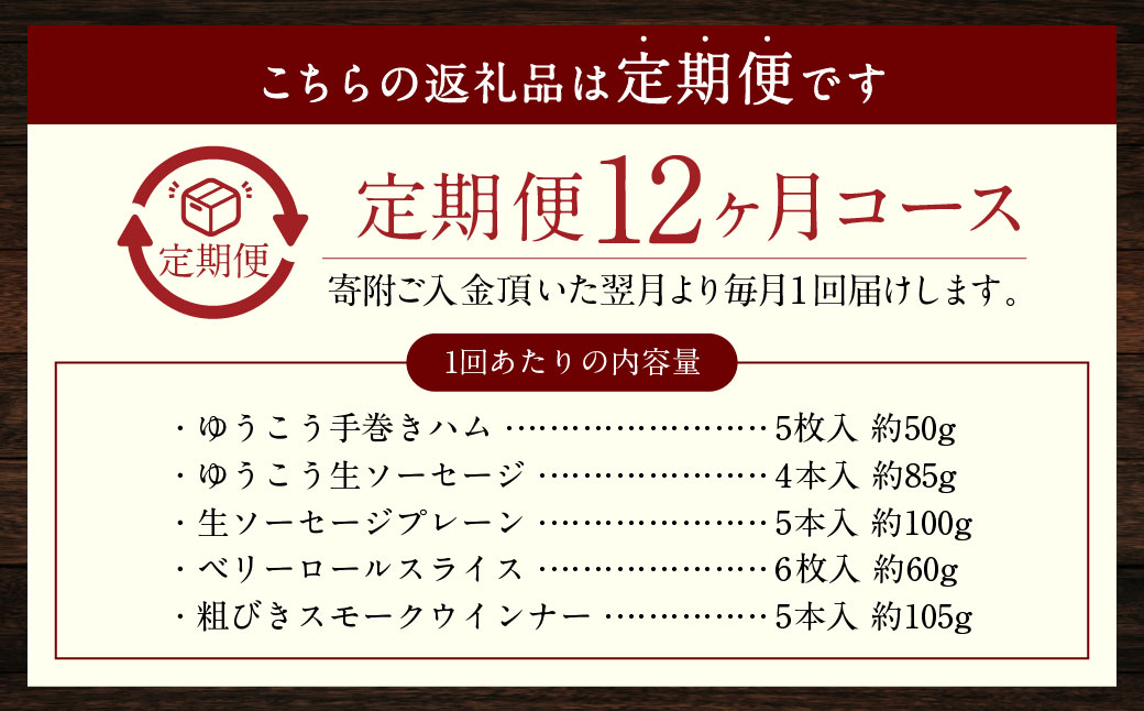 【全12回定期便】長崎伝統柑橘【ゆうこう】食べ比べセット ゆうこう手巻きハム ゆうこう生ソーセージ 4本入 生ソーセージプレーン ベリーロールスライス 粗びきスモークウインナー
