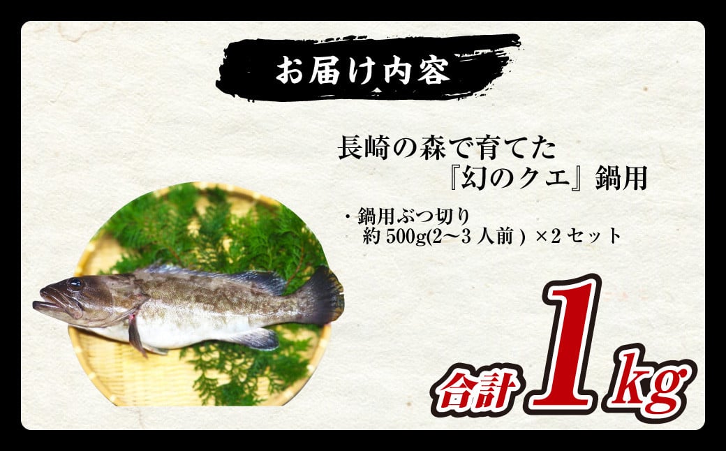 長崎の森で育てた『幻のクエ』 鍋用 約500g 2～3人前×2セット くえ 海鮮 魚介類 魚 お魚