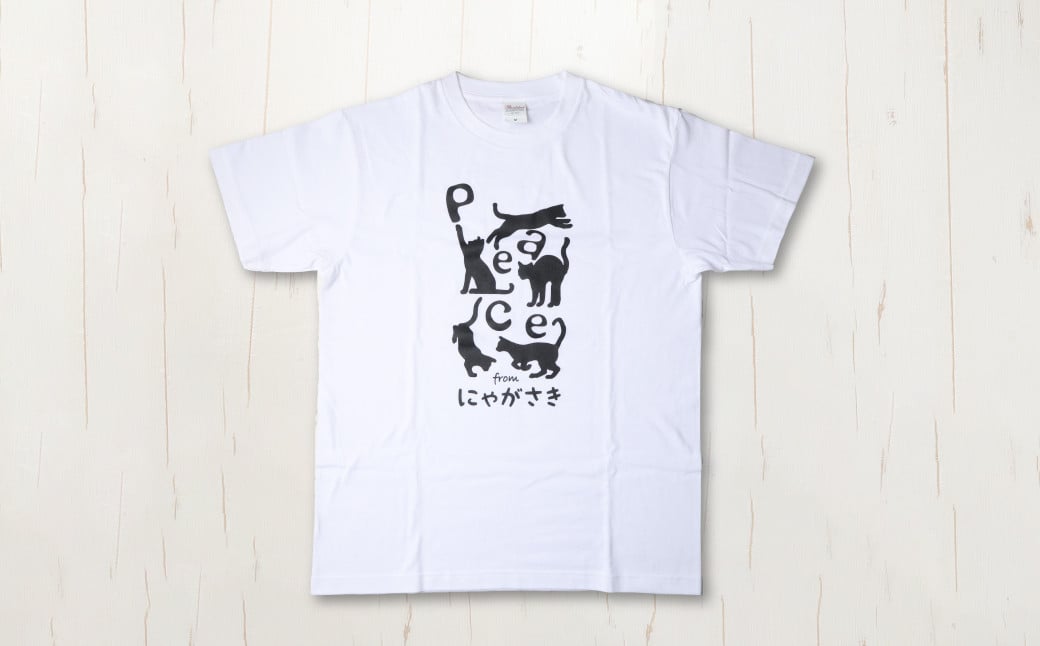 PEACEな ねこTシャツ（黒色・白色）各1枚・PEACEな ねこクリアホルダー（黒色）セット ／ 計3点 シャツ 服 衣類 クリアホルダー 長崎県 長崎市