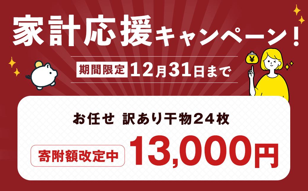 【期間限定！～12月31日まで寄附額改定中】お任せ 訳あり干物24枚 ／ わけあり わけあり 理由あり ひもの 海鮮 魚介 魚 肴 つまみ おかず 長崎県 長崎市