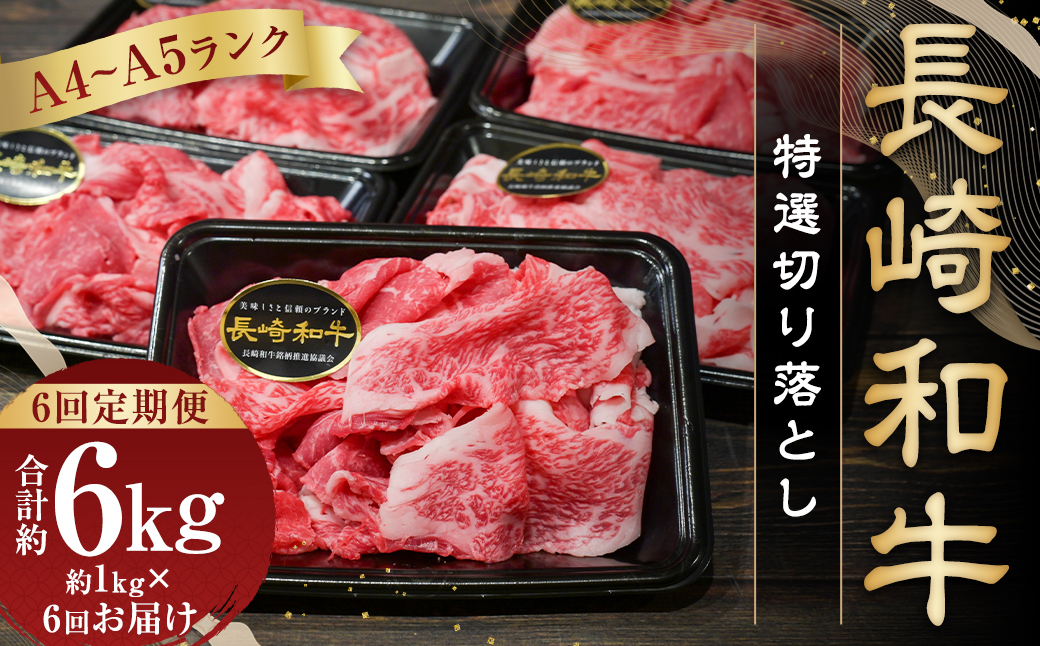 【全6回定期便】【A4〜A5ランク】長崎和牛 特選 切り落とし 約1kg (200g×5パック) 牛肉 肉 牛 和牛 国産牛 国産 長崎和牛