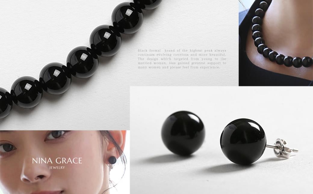 オニキス ネックレス ピアス 2点セット 艶あり 10mm ／ アクセサリー ジュエリー スタッドピアス onyx