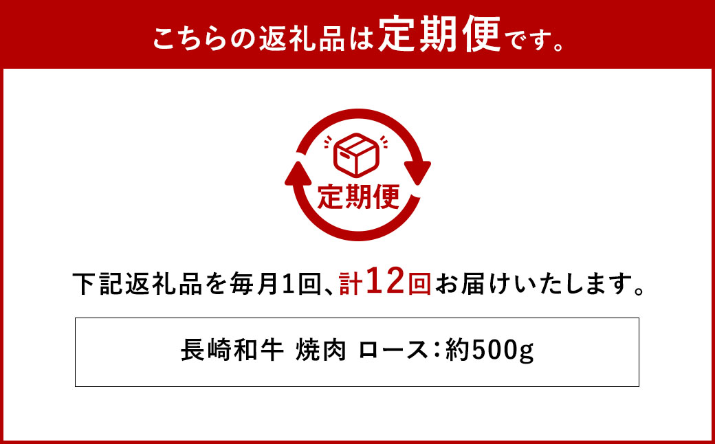 【全12回定期便】長崎和牛 焼肉 ロース 約500g ／合計6kg 国産 肉 お肉 和牛 長崎県 長崎市