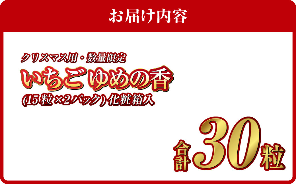 【12月24日着】 いちご ゆめの香 30粒 （15粒×2パック） 化粧箱入 【クリスマス用・数量限定】【贈答用】 ｜ イチゴ 苺 ゆめの香 フルーツ 果物 クリスマス 贈答用 ギフト 