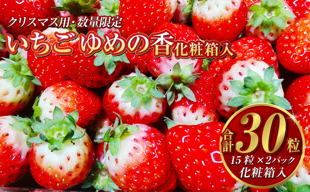 【12月21日着】 いちご ゆめの香 30粒 （15粒×2パック） 化粧箱入 【クリスマス用・数量限定】【贈答用】 ｜ イチゴ 苺 ゆめの香 フルーツ 果物 クリスマス 贈答用 ギフト 