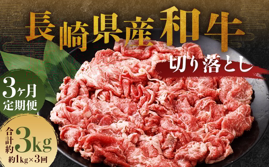 【全3回定期便】長崎県産和牛 切り落とし 1kg (500g×2パック) ／ 和牛 牛肉 牛 お肉 肉 国産 切落し きりおとし 肉のマルシン 長崎県 長崎市
