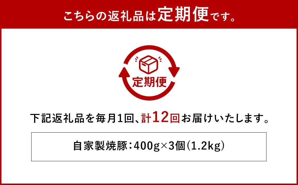 【全12回定期便】自家製焼豚 400g×3個セット ／ 合計14.4kg (36個) 惣菜 豚 豚肉 自家製 秘伝のタレ 雲仙活きいきポーク 長崎県 長崎市