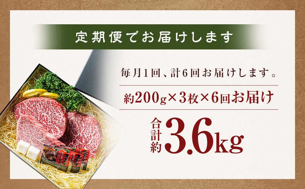 【全6回定期便】 【A4～A5ランク】 長崎和牛 赤身 ステーキ 3枚セット 約200g×3枚 和牛 国産 国産牛 牛肉 肉 牛