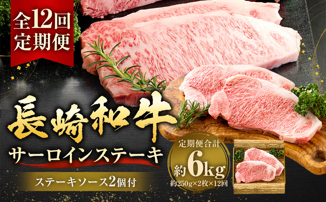 【全12回定期便】長崎和牛サーロインステーキ 250g×2枚 ／合計6kg (24枚) 国産 肉 お肉 和牛 ステーキ 長崎県 長崎市