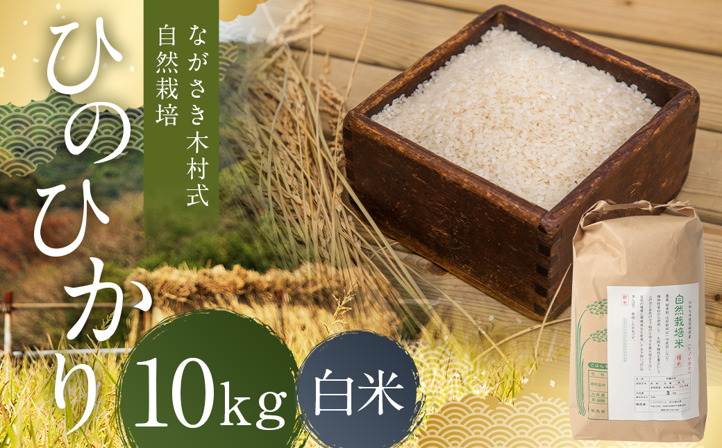ながさき木村式自然栽培 令和8年産 ひのひかり 白米 10kg 【2026年10月上旬より順次発送開始】 ／ 10キロ ヒノヒカリ お米 米 精米 国産 九州 長崎県 長崎市