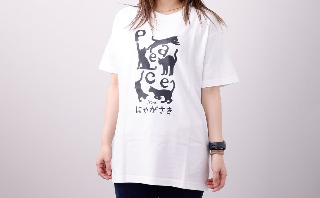 PEACEな ねこTシャツ（黒色・白色）各1枚・PEACEな ねこクリアホルダー（黒色）セット ／ 計3点 シャツ 服 衣類 クリアホルダー 長崎県 長崎市